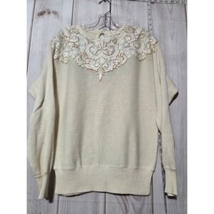 Maurada Cream Lace Neckline Sweater Knit Pullover Women's PM‎